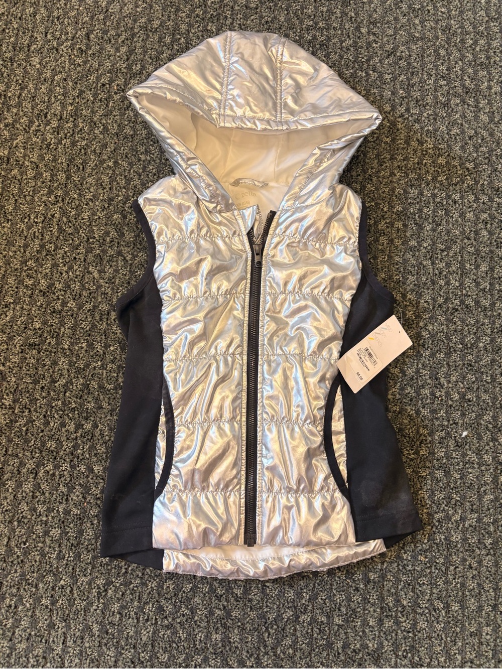 Zella Girls Metallic Silver Hooded Puffer Vest XS 5/6 NWT
